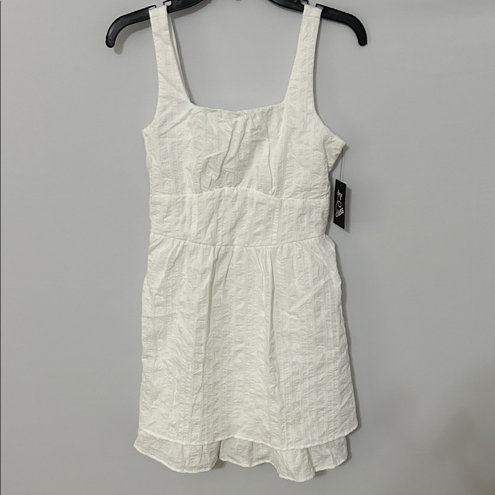 White Textured Sleeveless Mini Dress